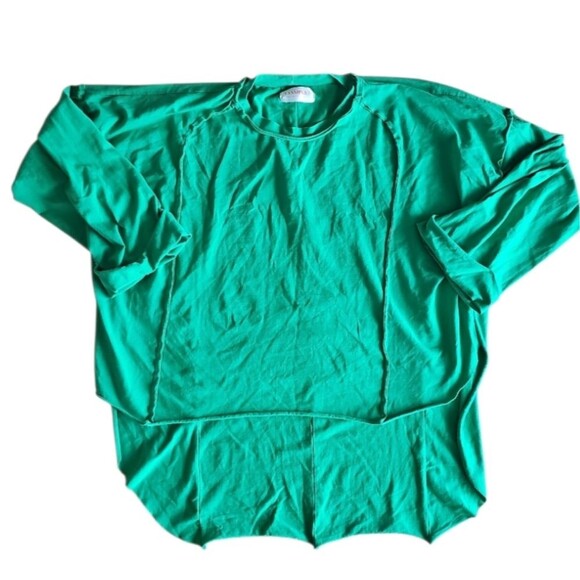Green Layered High‑Low Raw‑Hem Tee Pullover Oversized Top Lagenlook Artsy Sz 1x - Picture 7 of 16
